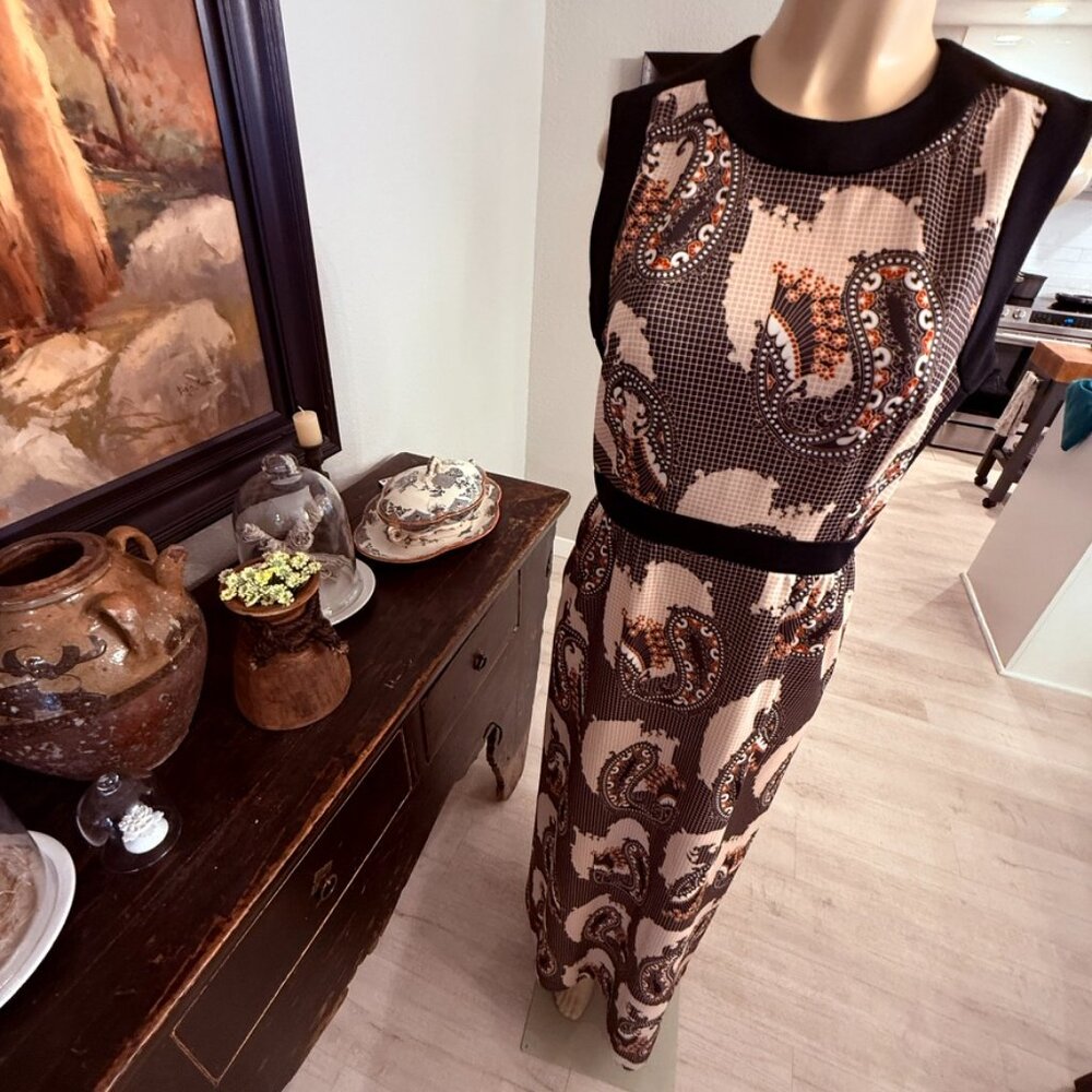 Alison Ayres Original Sleeveless Maxi Dress 1960's paisley themed Mod Style